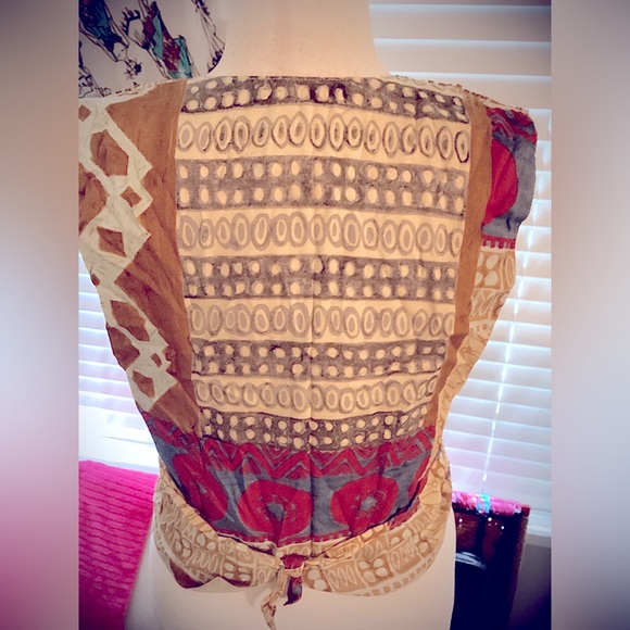 Artisan Multicolor Patterned Vest, Beaded Embellishment - Picture 2 of 2
